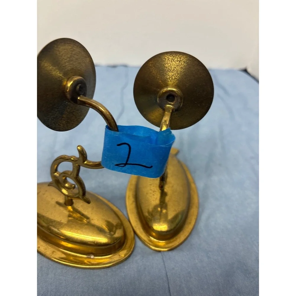 Vintage Brass Wall Sconce Candle Holders Set of 2 Gold Scroll Arm Traditional